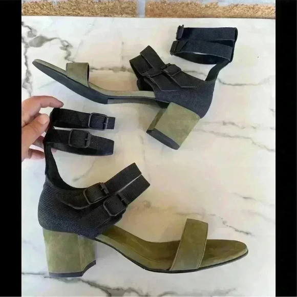 Frēda Salvador Military Green/Black Suede Cage Sandals Size 9 - Picture 3 of 8